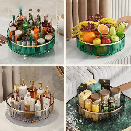 Transparent Luxury Rotating Storage Rack – Transparent Spice Organizer & Condiment Holder for Kitchen and Living Room, Desktop Rotating Tray for Efficient Storage.