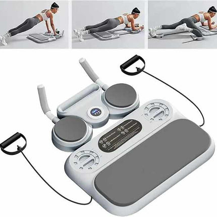 Grey 6-in-1 Multifunctional Fitness Board – Ab Wheel, Automatic Rebound, Fat Burning and Core Strengthening Home Workout Equipment.
