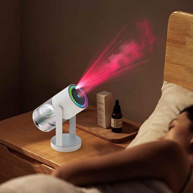 White Starry Sky Projection Humidifier – USB Ultrasonic Car and Home Air Humidifier, Mist Diffuser for Hydration.