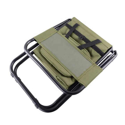 Green Portable 3-in-1 Folding Camping Chair with Storage Bag, Backrest, and Insulated Cooler for Outdoor Fishing, Hiking, and Picnics.