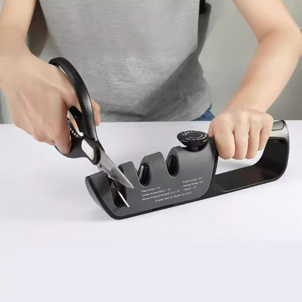 Adjustable Multi-Functional Knife Sharpener with Angle Control for Kitchen Tools, Scissors, and Blades.