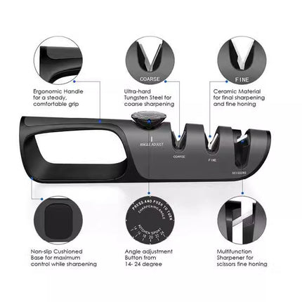 Adjustable Multi-Functional Knife Sharpener with Angle Control for Kitchen Tools, Scissors, and Blades.