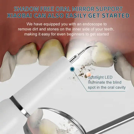 White Portable Ultrasonic Dental Cleaner, Home Use Plaque Remover, Sonic Tooth Stain & Tartar Cleaning Tool.