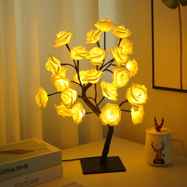 LED Rose Flower Tree Light with Detachable Base and USB Switch – Decorative Night Light for Home Décor.