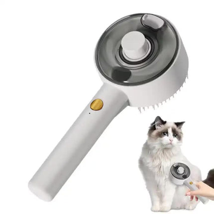 White Pet Grooming Spray and Massage Brush | One-Click Hair Removal Comb for Cats & Dogs | UV Sterilization for Mites Control.