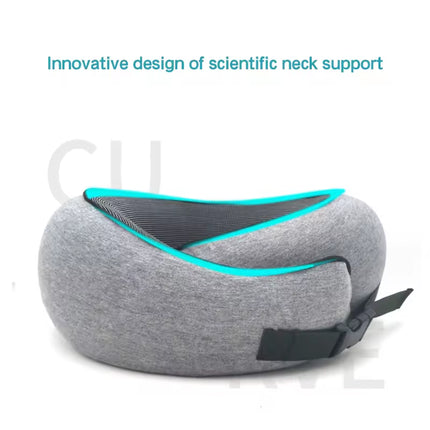 Black Buckle Tape Memory Foam U-Shaped Neck Pillow - Snail Travel Cushion for Airplane, Office Nap, and Travel - Adjustable with Magnetic Therapy Cloth.