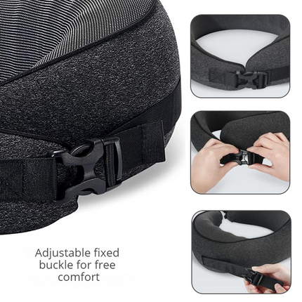 Black Buckle Tape Memory Foam U-Shaped Neck Pillow - Snail Travel Cushion for Airplane, Office Nap, and Travel - Adjustable with Magnetic Therapy Cloth.