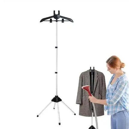 Black Adjustable Foldable Garment Steamer Stand – Independent Support for Home Use.