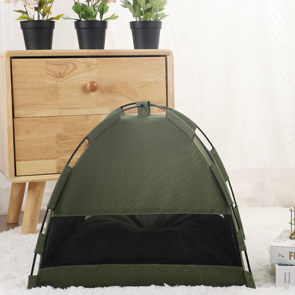 S Green Foldable Breathable Summer Pet Tent with Cooling Mat – Portable Outdoor and Indoor Pet Shelter.