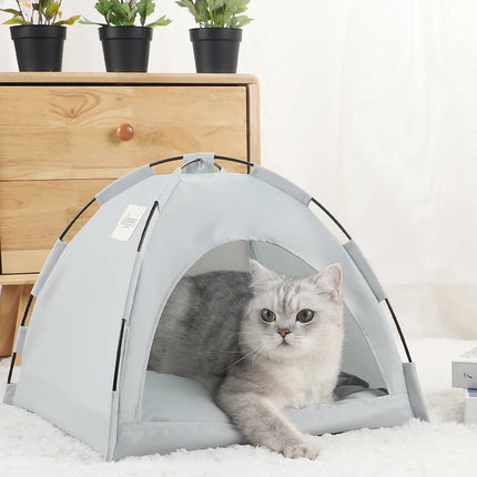 M Pewter Gray Foldable Breathable Summer Pet Tent with Cooling Mat - Portable Outdoor and Indoor Pet Shelter.