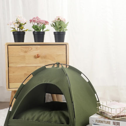 M Pewter Gray Foldable Breathable Summer Pet Tent with Cooling Mat - Portable Outdoor and Indoor Pet Shelter.