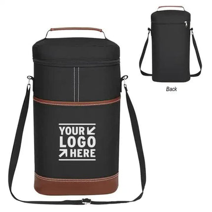 Black Portable Insulated Wine Cooler Bag – Oxford Fabric Round Tote with Thick Aluminum Lining for Wine, Champagne, and Beverages.