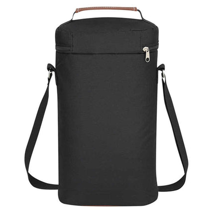 Black Portable Insulated Wine Cooler Bag – Oxford Fabric Round Tote with Thick Aluminum Lining for Wine, Champagne, and Beverages.