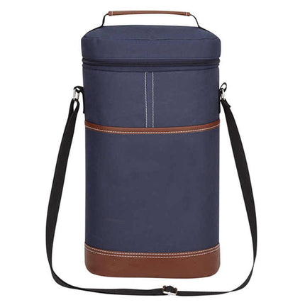 Black Portable Insulated Wine Cooler Bag – Oxford Fabric Round Tote with Thick Aluminum Lining for Wine, Champagne, and Beverages.