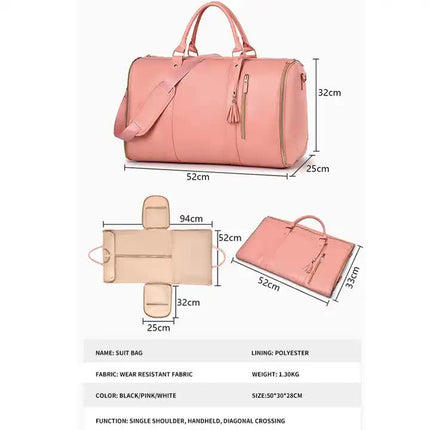 White And Brown  PU Leather Foldable Garment Bag, Women's Travel Duffel with Suit Carrier, Multi-Function Storage.