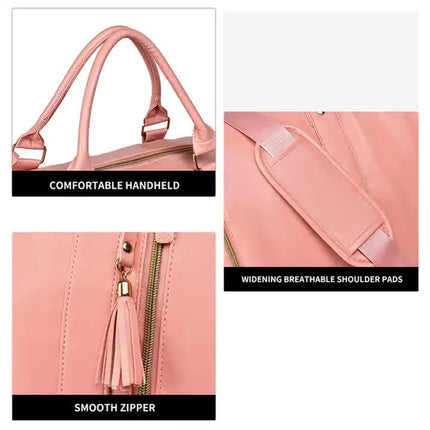 White And Brown  PU Leather Foldable Garment Bag, Women's Travel Duffel with Suit Carrier, Multi-Function Storage.