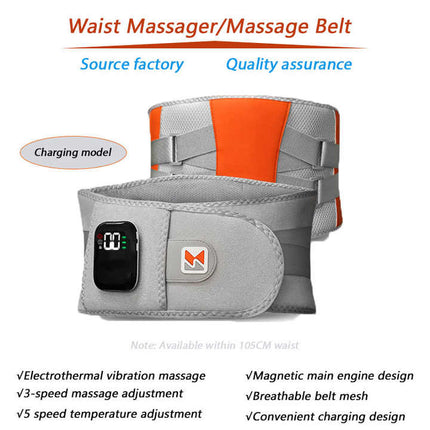 Grey And Orange Wireless Heated Waist Massager with Lumbar Support – Smart Back Pain Relief Device.