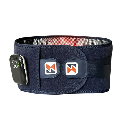 Dark Blue Wireless Heated Waist Massager with Lumbar Support - Smart Back Pain Relief Device.