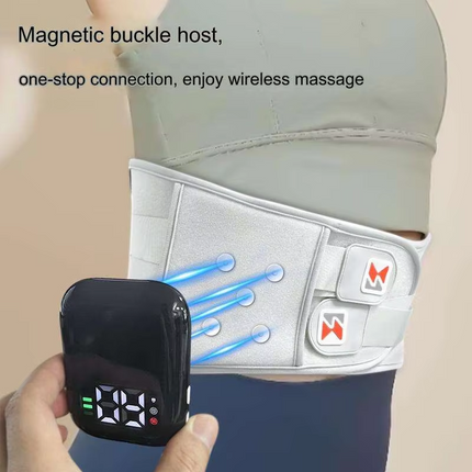 Dark Blue Wireless Heated Waist Massager with Lumbar Support - Smart Back Pain Relief Device.
