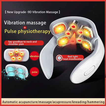 White Portable Electric Neck Massager – Intelligent Pulse Therapy with Heat and 4 Massage Heads.