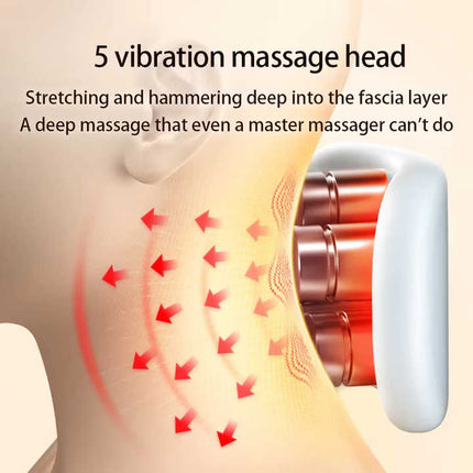 White Portable Electric Neck Massager – Intelligent Pulse Therapy with Heat and 4 Massage Heads.
