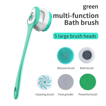 Green Electric Bath Brush & Multi-Functional Massager - Long Handle Waterproof Body Cleansing Tool.