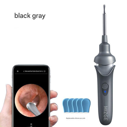 Black Rechargeable Visual Electric Ear Cleaner with LED Light - Safe and Effective Ear Wax Removal Tool for Adults and Children.