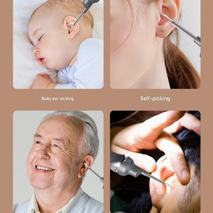 Black Rechargeable Visual Electric Ear Cleaner with LED Light - Safe and Effective Ear Wax Removal Tool for Adults and Children.
