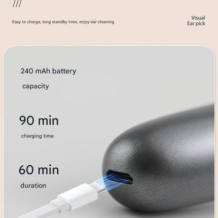 Black Rechargeable Visual Electric Ear Cleaner with LED Light - Safe and Effective Ear Wax Removal Tool for Adults and Children.