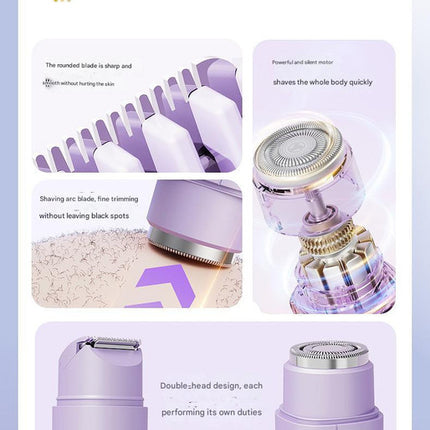 Purple Portable Wireless Electric Hair Remover – Dual-Head Rechargeable Mini Shaver for Women’s Sensitive Areas.