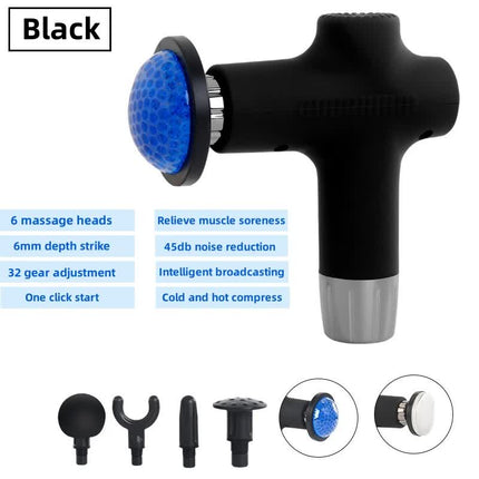 Black Mini 4-Head Deep Tissue Massage Gun – Portable Wireless Fascia Gun for Muscle Relaxation with Cold & Heat Therapy, LCD Display.