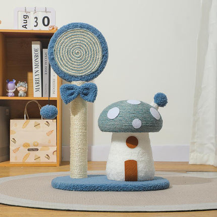 Blue Durable Mushroom Cat Scratching Post - Anti-Slip, No Debris Cat Scratch Pad with Sofa Protection for Small Cats.
