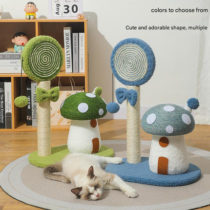 Red Durable Mushroom Cat Scratching Post - Anti-Slip, No Debris Cat Scratch Pad with Sofa Protection for Small Cats.