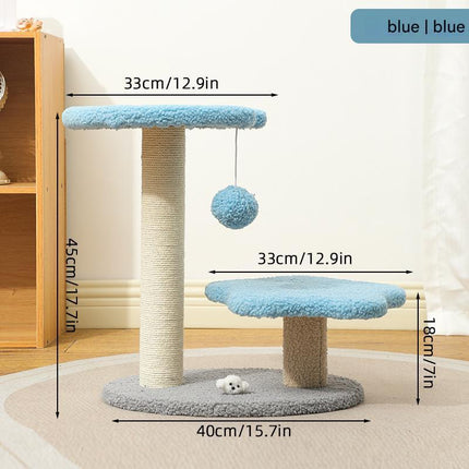 Blue Compact Cat Climbing Frame with Dual-Level Sisal Posts and Playful Design - Perfect for Scratching and Jumping.