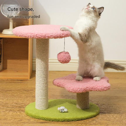 Blue Compact Cat Climbing Frame with Dual-Level Sisal Posts and Playful Design - Perfect for Scratching and Jumping.
