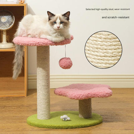 Blue Compact Cat Climbing Frame with Dual-Level Sisal Posts and Playful Design - Perfect for Scratching and Jumping.