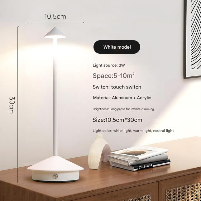 White Modern Minimalist Aluminum LED Mushroom Night Light - Creative Bedside Atmosphere Lamp for Dining Room and Bedroom.