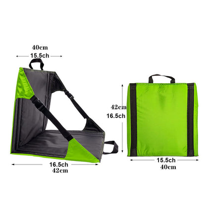 Green And Black Portable Outdoor Camping Seat Pad with Backrest, Foldable & Waterproof Concert Cushion, 600D Oxford Fabric, Ideal for Hiking & Picnics.