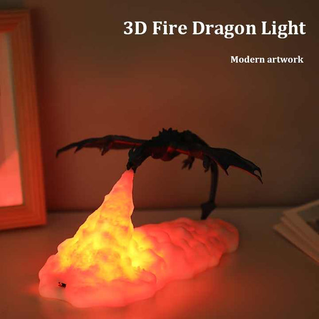 Red Fire Dragon 3D Printed LED Dragon Flame Night Light – Unique Decorative Lamp for Desk, Bedroom & Gift Ideas.