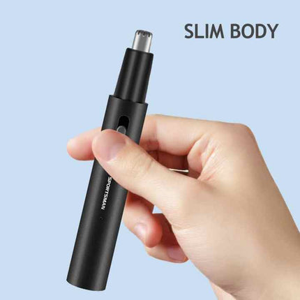 Light Blue Electric Nose Hair Trimmer with Sideburn Cutter - Portable USB Rechargeable Grooming Kit.