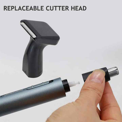 Light Blue Electric Nose Hair Trimmer with Sideburn Cutter - Portable USB Rechargeable Grooming Kit.
