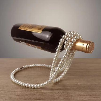 White Modern Floating Pearl Wine Bottle Holder - Elegant Home Decor, Unique Kitchen Accessory for Dining, Bar, and Living Room.
