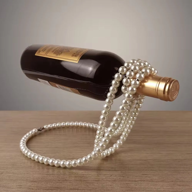White Modern Floating Pearl Wine Bottle Holder - Elegant Home Decor, Unique Kitchen Accessory for Dining, Bar, and Living Room.