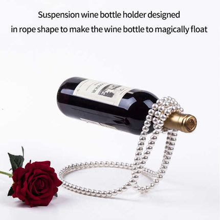 White Modern Floating Pearl Wine Bottle Holder - Elegant Home Decor, Unique Kitchen Accessory for Dining, Bar, and Living Room.