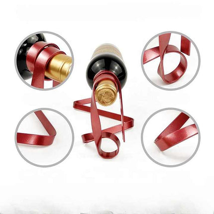 Gold Modern Ribbon Wine Bottle Holder - Creative Floating Wine Rack for Home and Bar Décor.