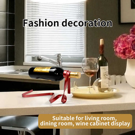 Gold Modern Ribbon Wine Bottle Holder - Creative Floating Wine Rack for Home and Bar Décor.