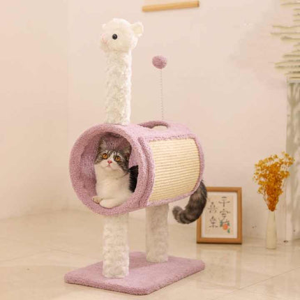 Green Dinosaur-Theme Cat Tree with Tunnel - Multi-Functional Cat Scratching Post and Playhouse.