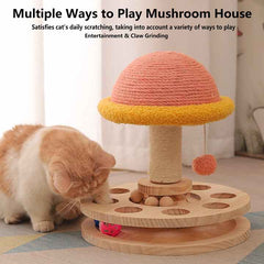 Large Pink Interactive Cat Scratching Post with Ball Track – Fun Mushroom-Shaped Cat Toy for Play, Scratching, and Entertainment.