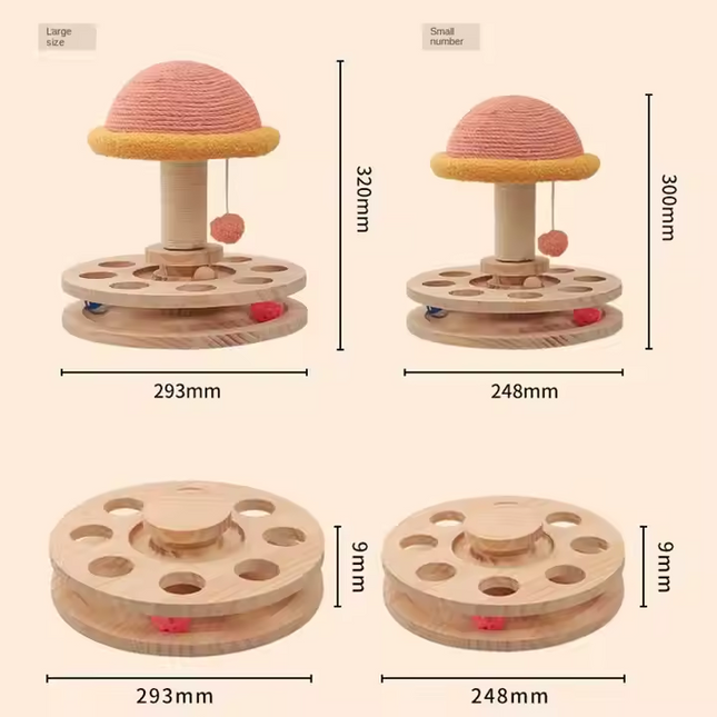 Large Pink Interactive Cat Scratching Post with Ball Track – Fun Mushroom-Shaped Cat Toy for Play, Scratching, and Entertainment.