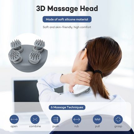 Green Mini Electric Head Massager - Portable 3D Massage Device, Waterproof, Multifunctional Relaxation & Pet Care, Rechargeable, 6 Techniques & 3 Modes, Compact Design.